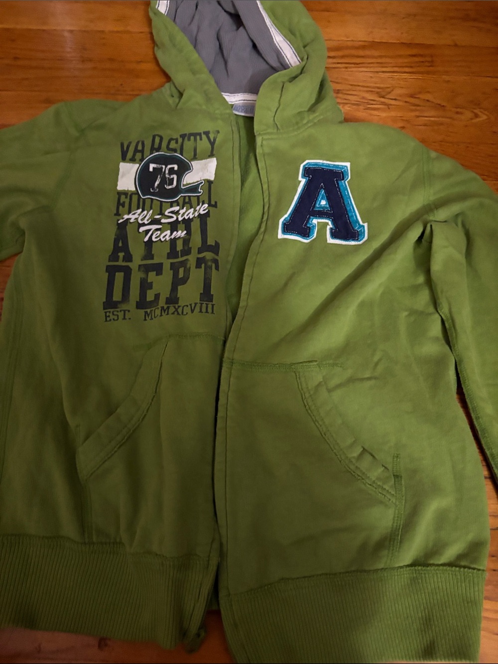 Green Varsity 'A' Hoodie Zip Jacket for Kids